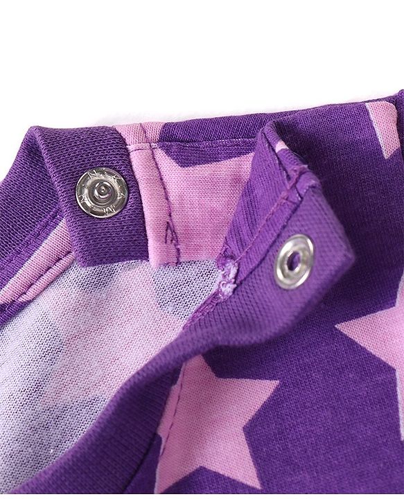Babyhug Cotton Knit Full Sleeves Night Suit With Stars Print - Purple