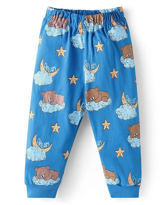 Babyhug Cotton Knit Full Sleeves Bear Printed Night Suit -  Blue