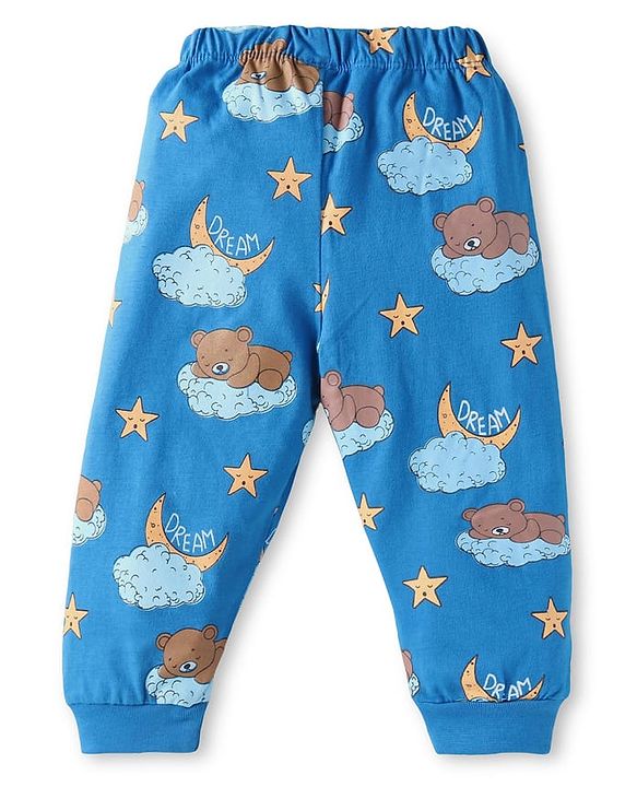 Babyhug Cotton Knit Full Sleeves Bear Printed Night Suit -  Blue