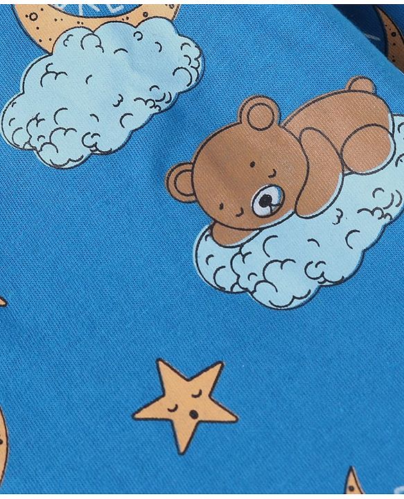 Babyhug Cotton Knit Full Sleeves Bear Printed Night Suit -  Blue