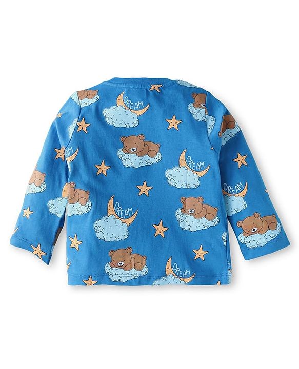 Babyhug Cotton Knit Full Sleeves Bear Printed Night Suit -  Blue