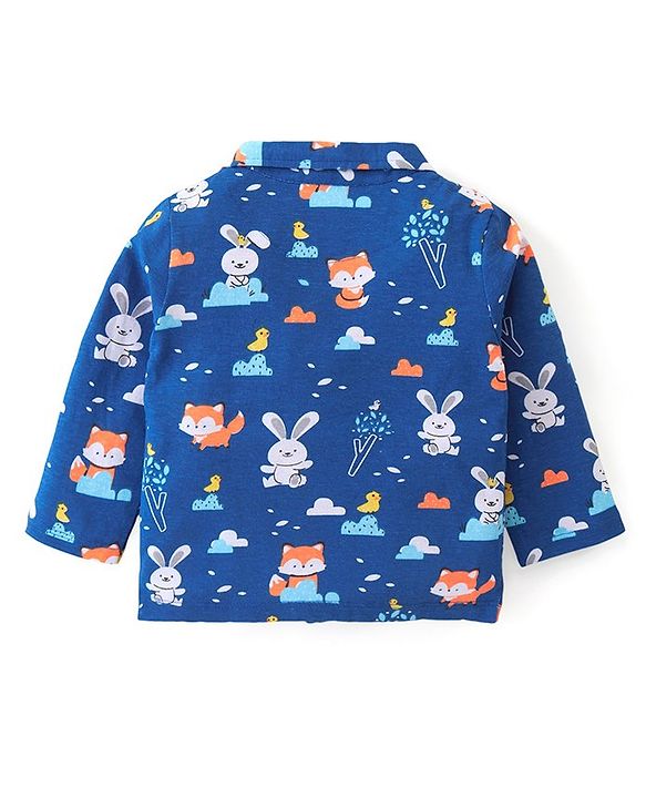 Babyhug Cotton Knit Full Sleeves Night Suit With Animals Print - Blue