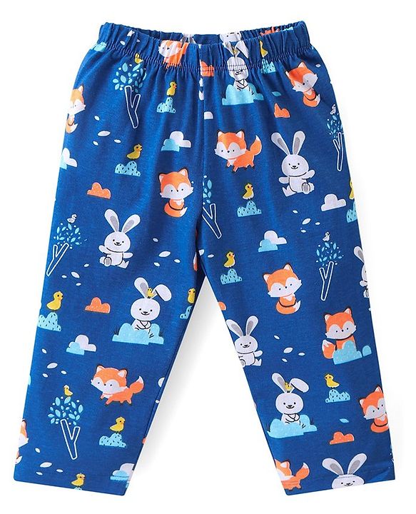 Babyhug Cotton Knit Full Sleeves Night Suit With Animals Print - Blue