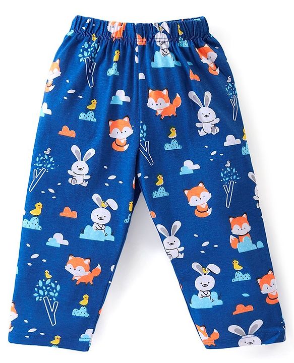 Babyhug Cotton Knit Full Sleeves Night Suit With Animals Print - Blue
