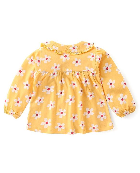 Babyhug Cotton Knit Full Sleeves Peter Pan Collared Night Suit With Floral Print - Yellow