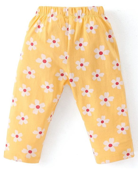 Babyhug Cotton Knit Full Sleeves Peter Pan Collared Night Suit With Floral Print - Yellow