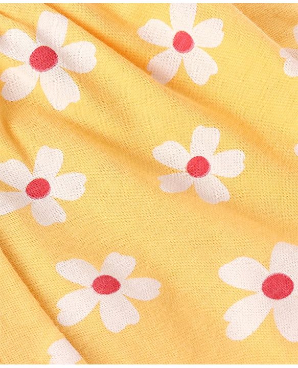 Babyhug Cotton Knit Full Sleeves Peter Pan Collared Night Suit With Floral Print - Yellow