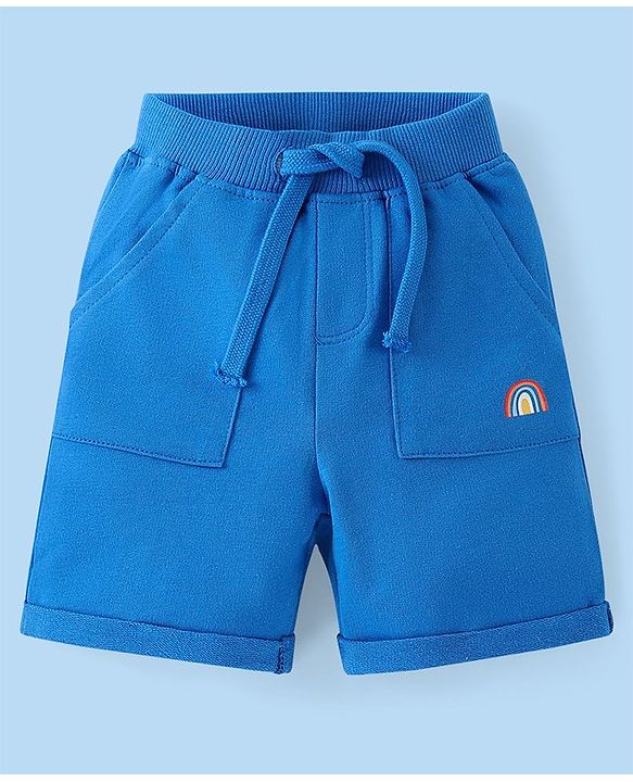 Babyhug Cotton Knit Half Sleeves T-Shirt & Shorts Set With Animals Print - White & Blue