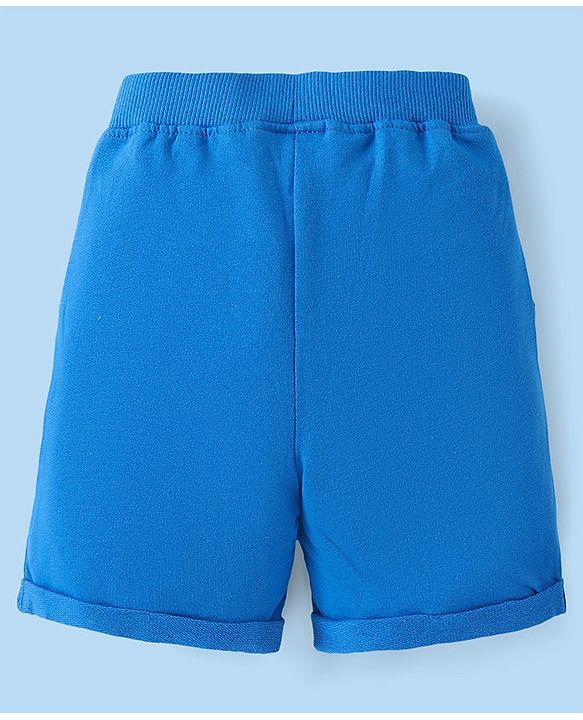 Babyhug Cotton Knit Half Sleeves T-Shirt & Shorts Set With Animals Print - White & Blue