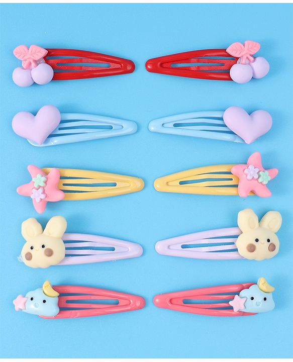 Babyhug Snap Clips with Appliques Free Size Pack of 10 -Multicolor