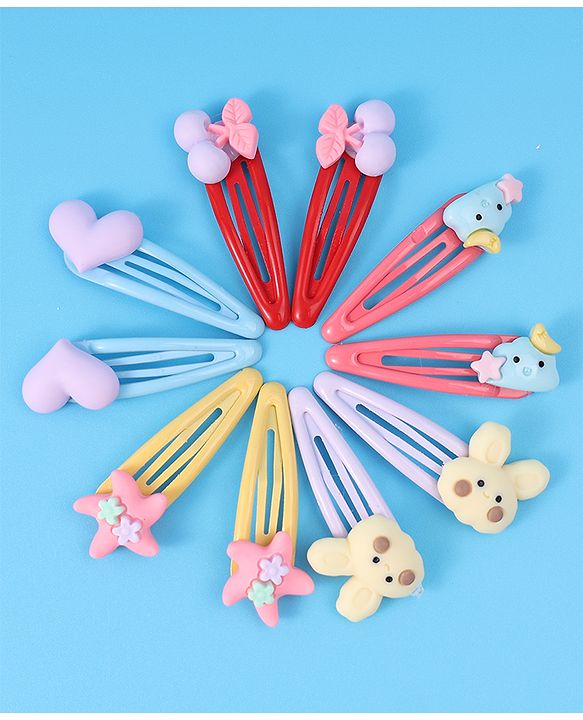 Babyhug Snap Clips with Appliques Free Size Pack of 10 -Multicolor