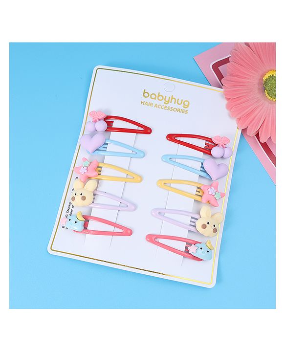 Babyhug Snap Clips with Appliques Free Size Pack of 10 -Multicolor