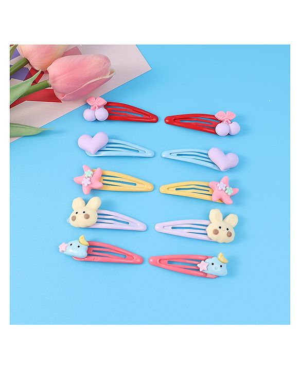 Babyhug Snap Clips with Appliques Free Size Pack of 10 -Multicolor