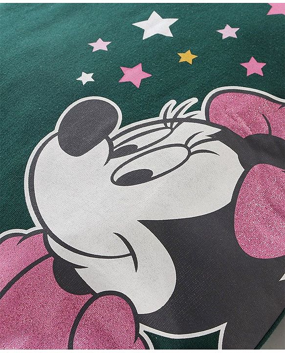 Babyhug Disney  Knit Dungaree with Full Sleeves T-Shirt Star & Minnie Mouse glitter Print - Pink & Green
