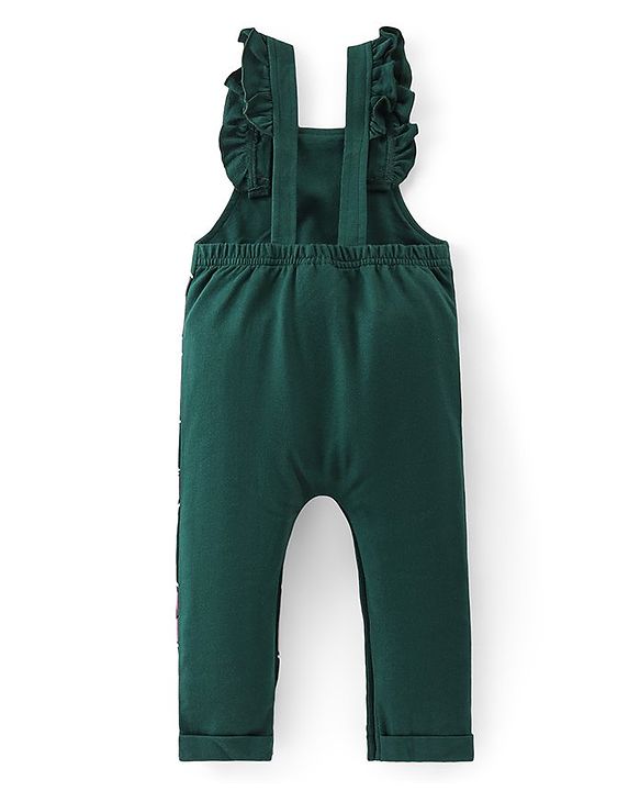 Babyhug Disney  Knit Dungaree with Full Sleeves T-Shirt Star & Minnie Mouse glitter Print - Pink & Green