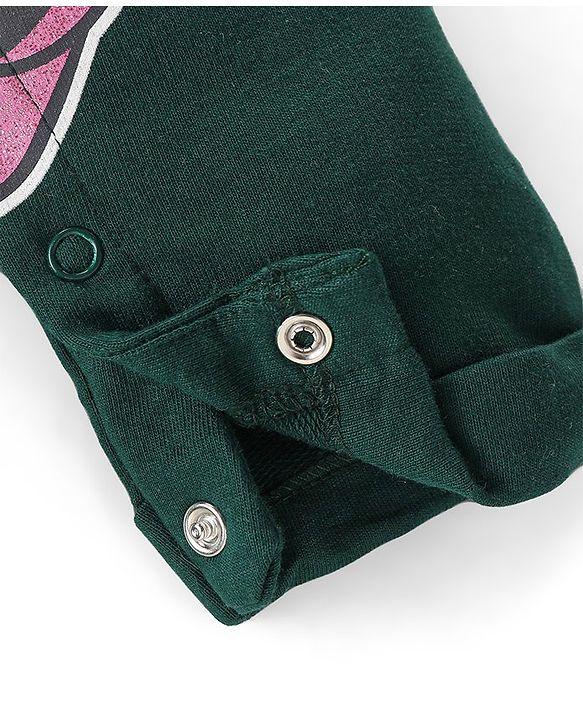 Babyhug Disney  Knit Dungaree with Full Sleeves T-Shirt Star & Minnie Mouse glitter Print - Pink & Green