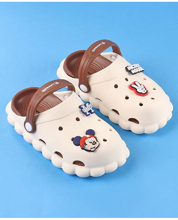 Cute Walk by Babyhug Disney Clogs with Backstrap Micky Mouse Applique - Brown