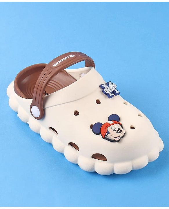 Cute Walk by Babyhug Disney Clogs with Backstrap Micky Mouse Applique - Brown