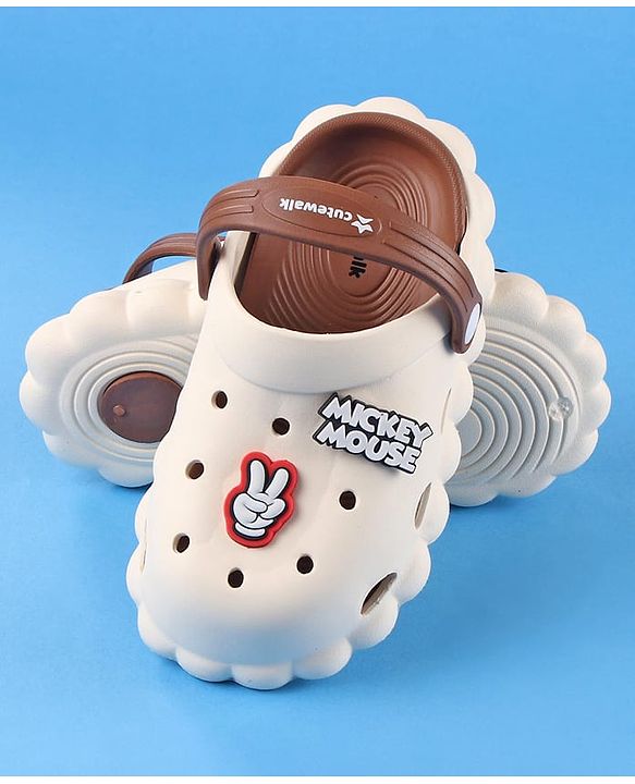 Cute Walk by Babyhug Disney Clogs with Backstrap Micky Mouse Applique - Brown
