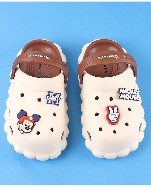 Cute Walk by Babyhug Disney Clogs with Backstrap Micky Mouse Applique - Brown