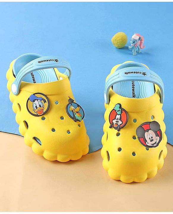 Cute Walk by Babyhug Disney Clogs With Back Strap Closure & Mickie Mouse & Friends Graphics - Yellow