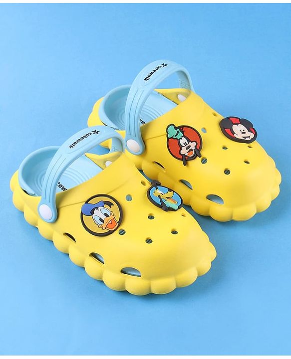 Cute Walk by Babyhug Disney Clogs With Back Strap Closure & Mickie Mouse & Friends Graphics - Yellow