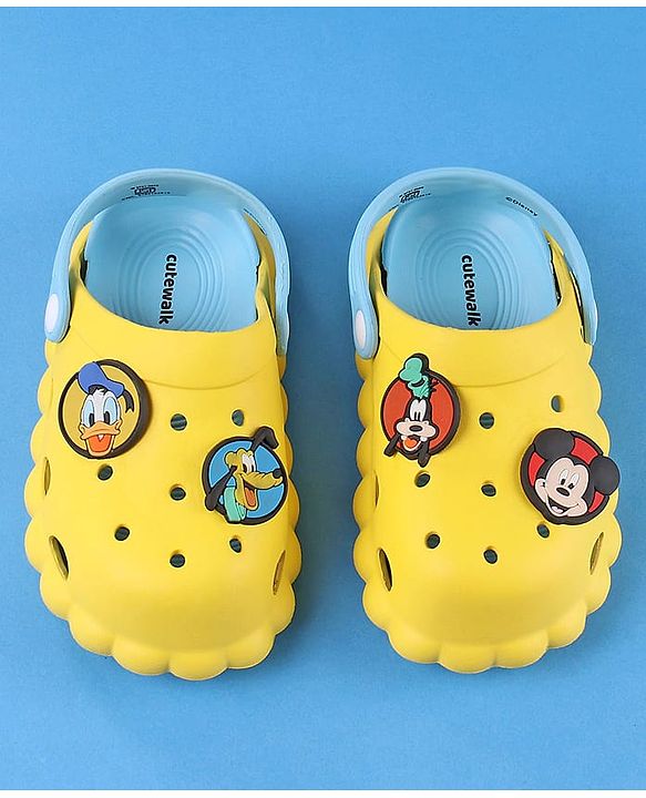 Cute Walk by Babyhug Disney Clogs With Back Strap Closure & Mickie Mouse & Friends Graphics - Yellow