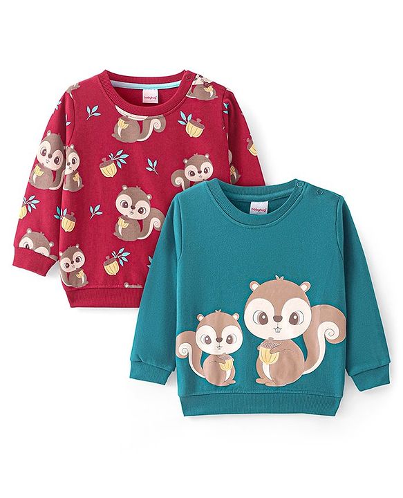 Babyhug Knit Full Sleeves Sweatshirt With Chip N Dale Graphics Pack of 2 - Red & Blue