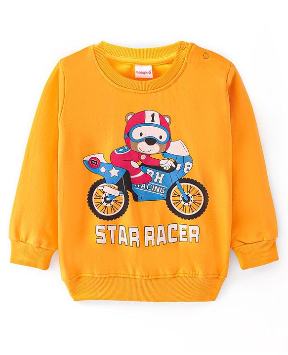 Babyhug Cotton Knit Full Sleeves Sweatshirts With Bear Print Pack of 2 - Yellow & Navy Blue