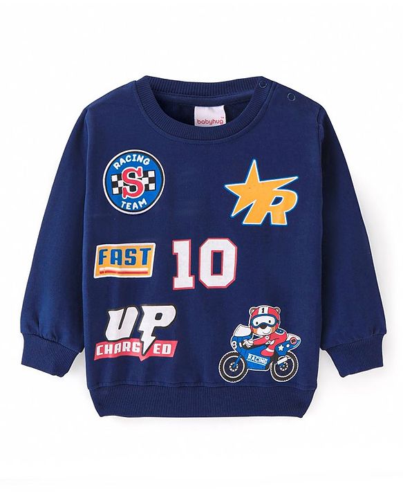 Babyhug Cotton Knit Full Sleeves Sweatshirts With Bear Print Pack of 2 - Yellow & Navy Blue