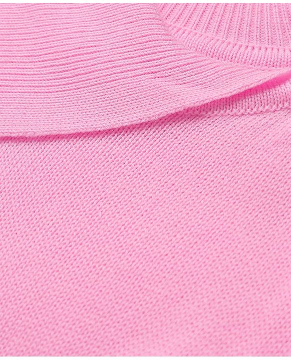 Pine Kids Knitted Full Sleeves Solid Color Woollen Dress with Belt - Light Pink