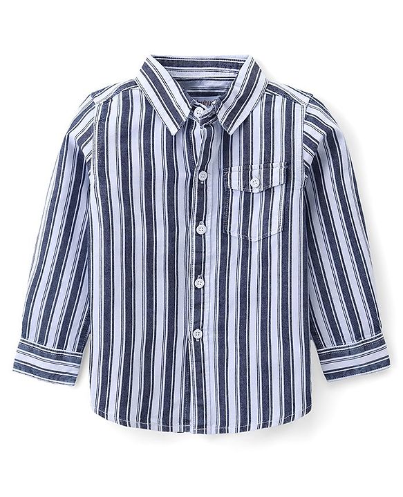 Babyhug Cotton Woven Full Sleeves Striped Regular Collar Shirt & Denim Jeans Set - White & Blue