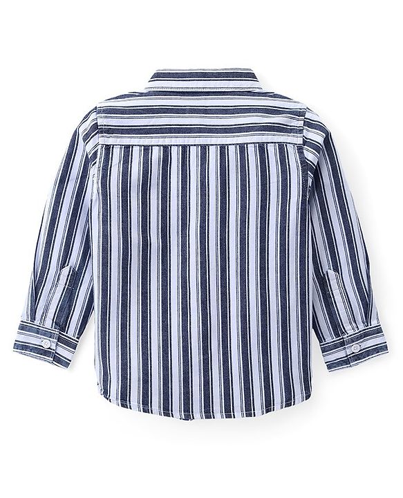 Babyhug Cotton Woven Full Sleeves Striped Regular Collar Shirt & Denim Jeans Set - White & Blue