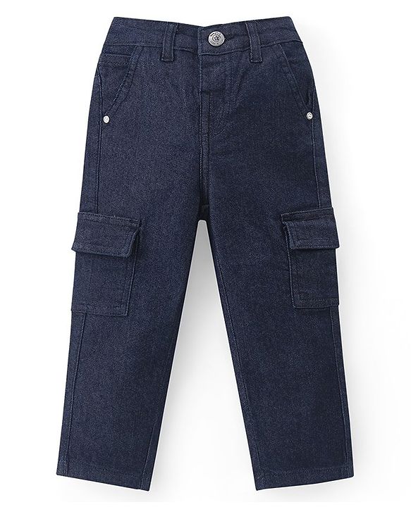 Babyhug Cotton Woven Full Sleeves Striped Regular Collar Shirt & Denim Jeans Set - White & Blue