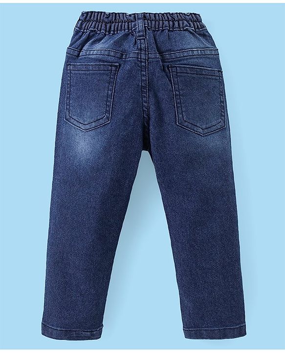Babyhug Cotton Woven Full Sleeves Mandarin Collar Solid Colour Shirt & Denim Jeans Set - White & Blue