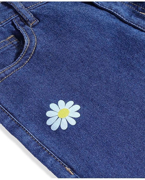 Pine Kids Denim Woven Full Length Jeans with Floral Print - Blue