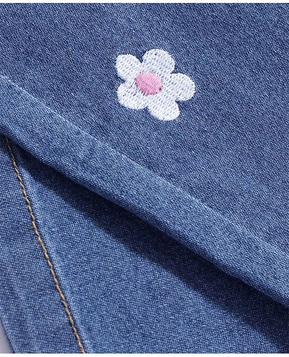 Pine Kids Denim Woven Full Length Jeans with Floral Embroidery - Blue