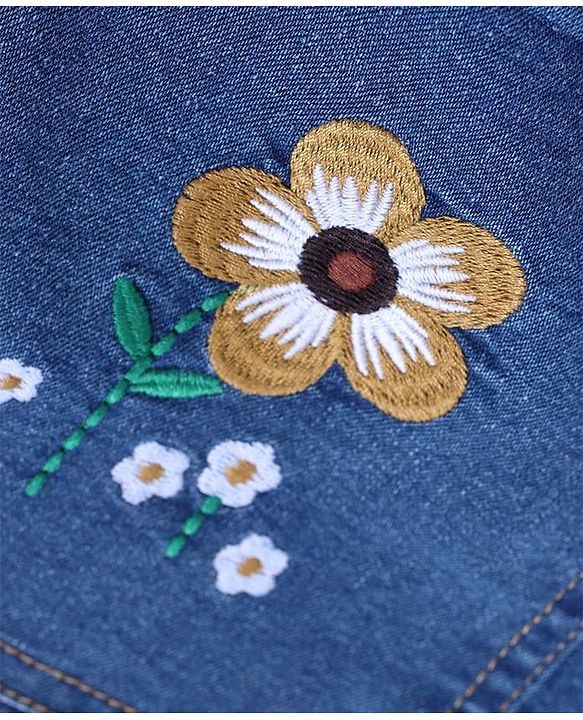 Pine Kids Ankle Length Denim Washed Jeans with Floral Applique - Blue