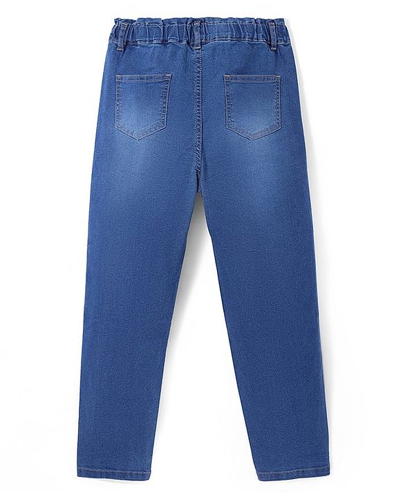 Pine Kids Ankle Length Denim Washed Jeans with Floral Applique - Blue