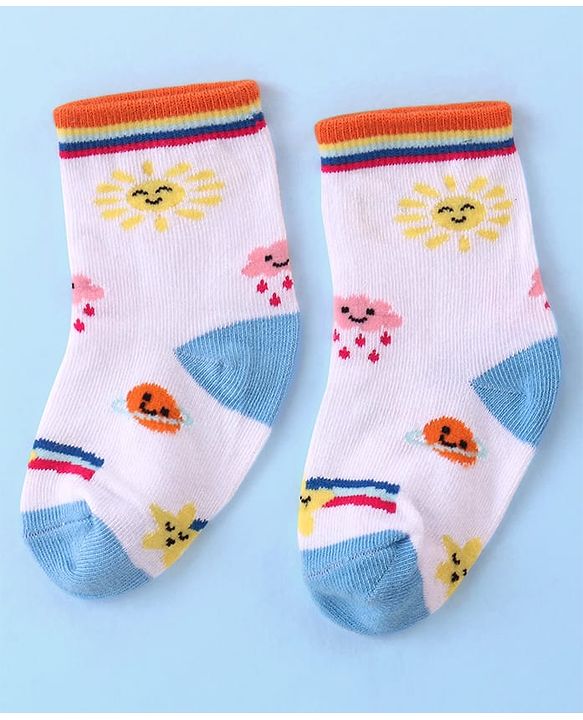 Cutewalk By Babyhug Anti Bacterial Ankle Length Rainbow Design Socks Pack of 3 - Yellow & White