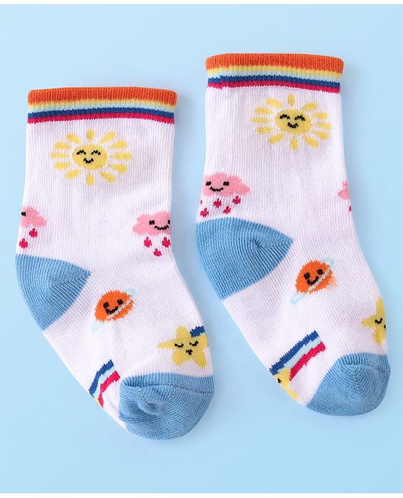 Cutewalk By Babyhug Anti Bacterial Ankle Length Rainbow Design Socks Pack of 3 - Yellow & White