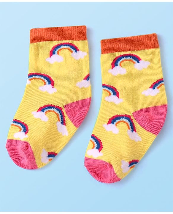 Cutewalk By Babyhug Anti Bacterial Ankle Length Rainbow Design Socks Pack of 3 - Yellow & White