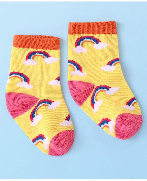 Cutewalk By Babyhug Anti Bacterial Ankle Length Rainbow Design Socks Pack of 3 - Yellow & White