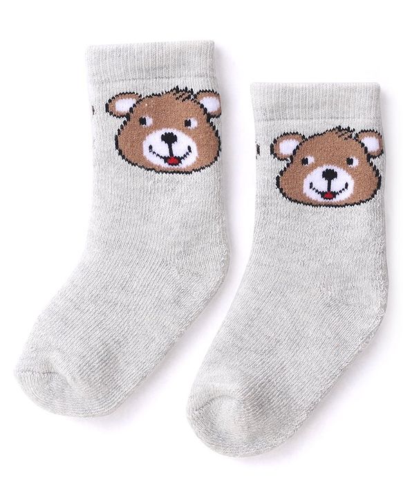 Cutewalk By Babyhug Anti Bacterial Ankle Length Striped & Teddy Bear Design Socks Pack of 3 - Blue Green & Grey