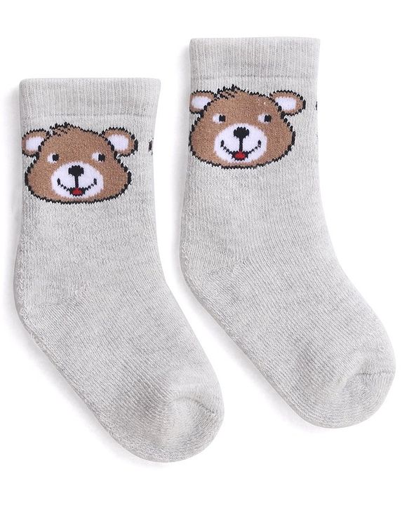 Cutewalk By Babyhug Anti Bacterial Ankle Length Striped & Teddy Bear Design Socks Pack of 3 - Blue Green & Grey
