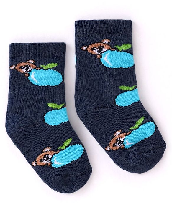 Cutewalk By Babyhug Anti Bacterial Ankle Length Striped & Teddy Bear Design Socks Pack of 3 - Blue Green & Grey