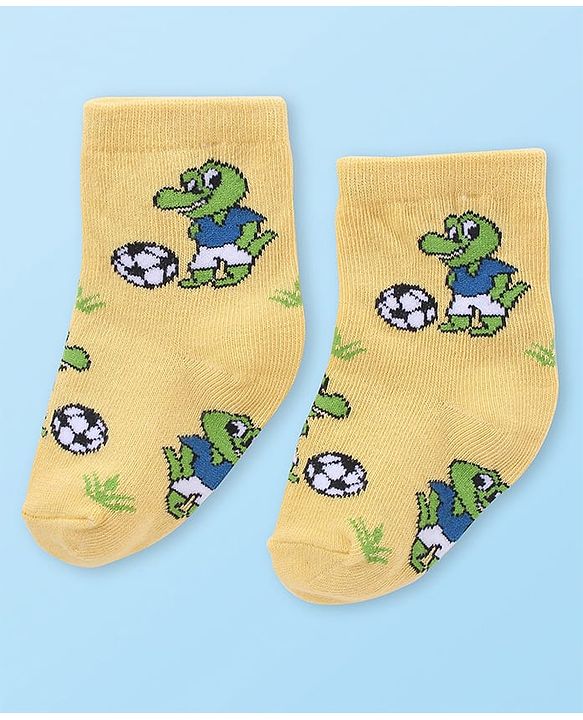 Cute Walk by Babyhug Anti-Bacterial Ankle Length Striped & Crocodile Design Socks Pack of 3 - Yellow & Blue