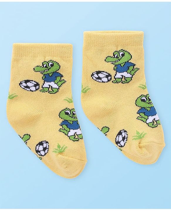 Cute Walk by Babyhug Anti-Bacterial Ankle Length Striped & Crocodile Design Socks Pack of 3 - Yellow & Blue