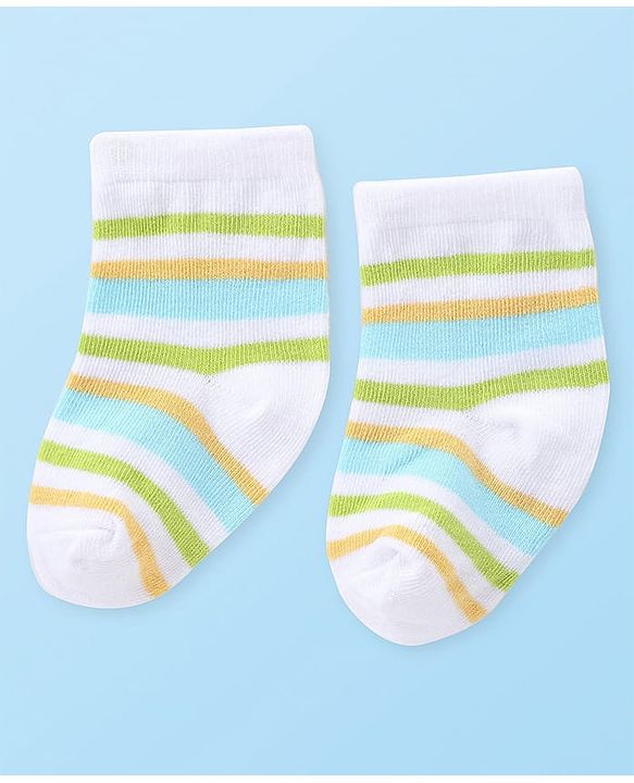 Cute Walk by Babyhug Anti-Bacterial Ankle Length Striped & Crocodile Design Socks Pack of 3 - Yellow & Blue