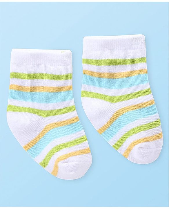 Cute Walk by Babyhug Anti-Bacterial Ankle Length Striped & Crocodile Design Socks Pack of 3 - Yellow & Blue